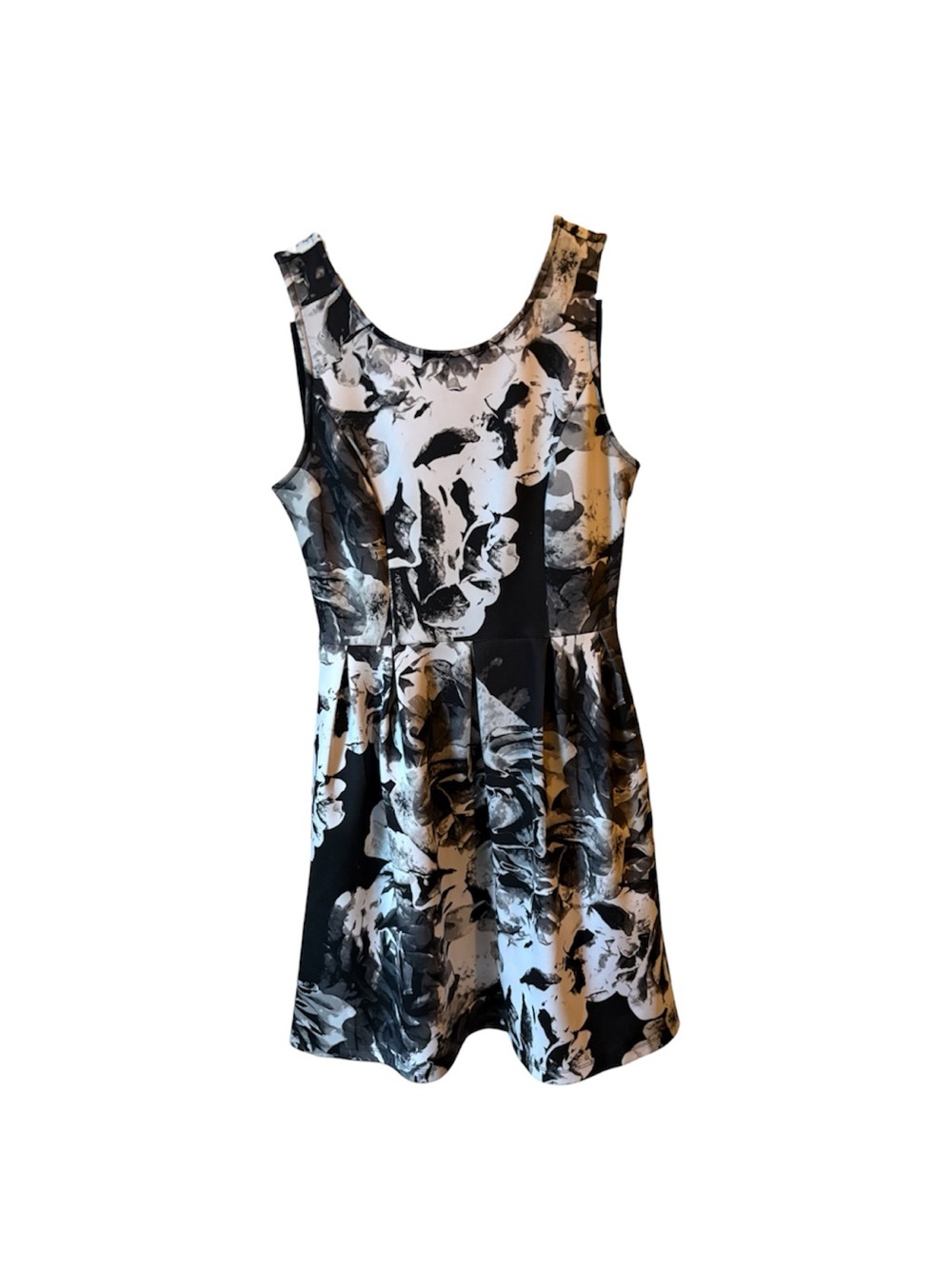 Black and White Floral Fit-and-Flare Dress